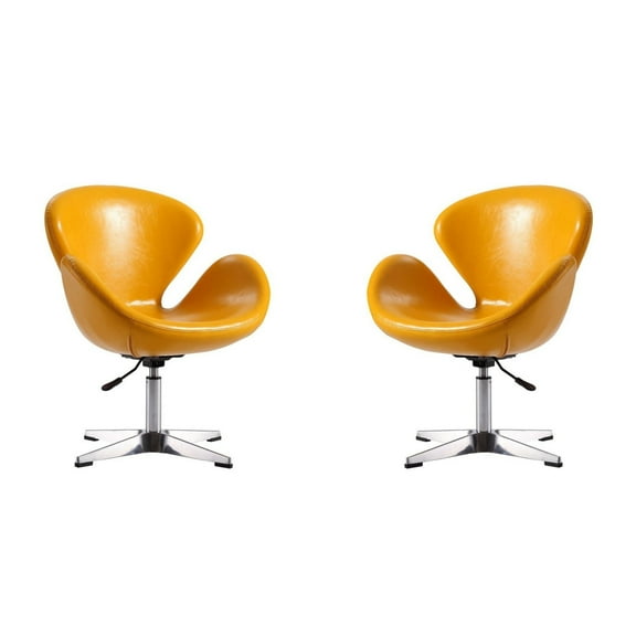 Raspberry Yellow and Polished Chrome Faux Leather Adjustable Swivel Chair (Set of 2)