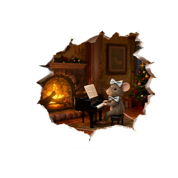 Christmas Mouse Wall Stickers – Cute Cartoon PVC Holiday Decals for Bedroom, Living Room – Easy Peel-and-Stick Christmas Wall Decor