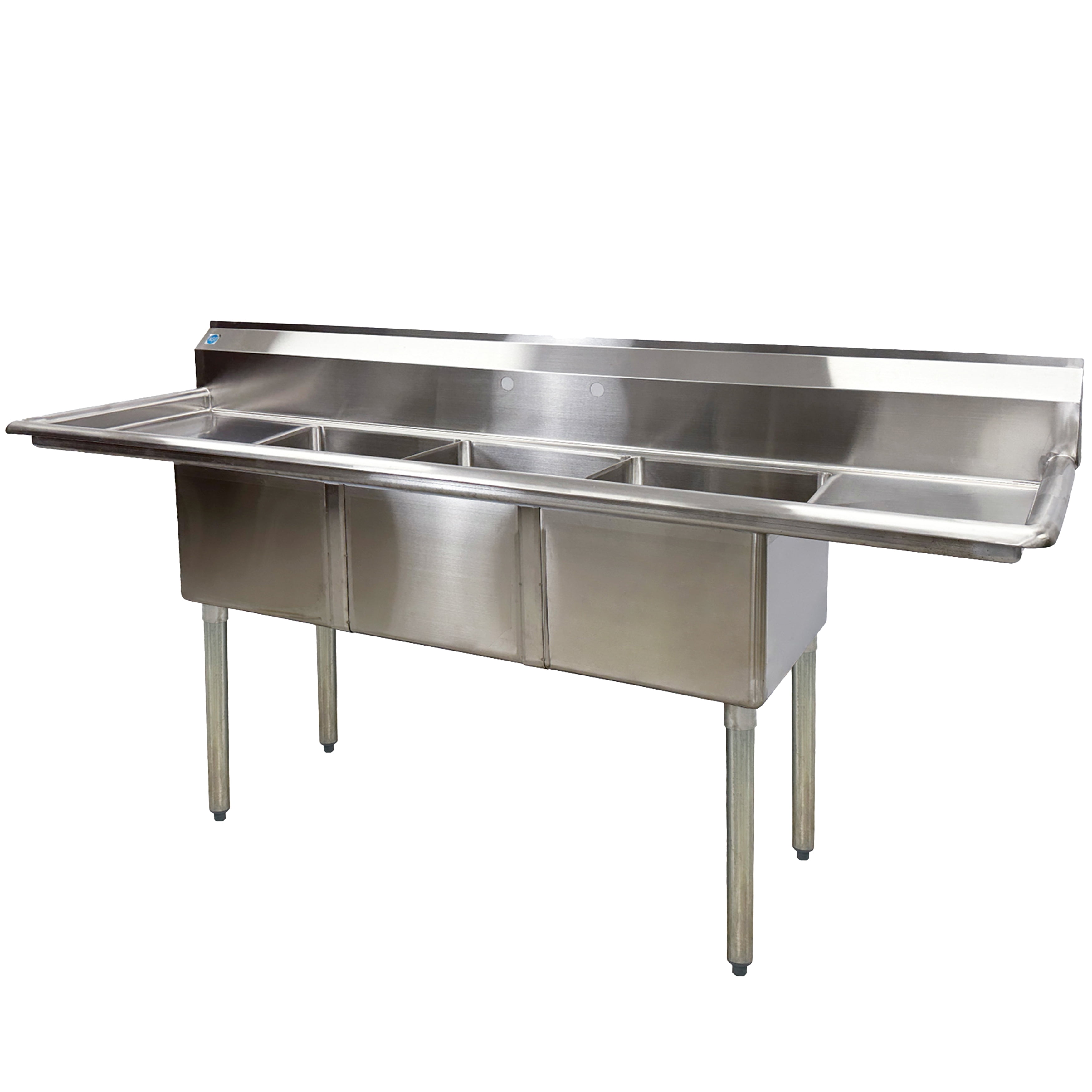 75 in. Commercial Kitchen Three Compartment Sink, NSF Sink Stainless Steel with Two Drain Board
