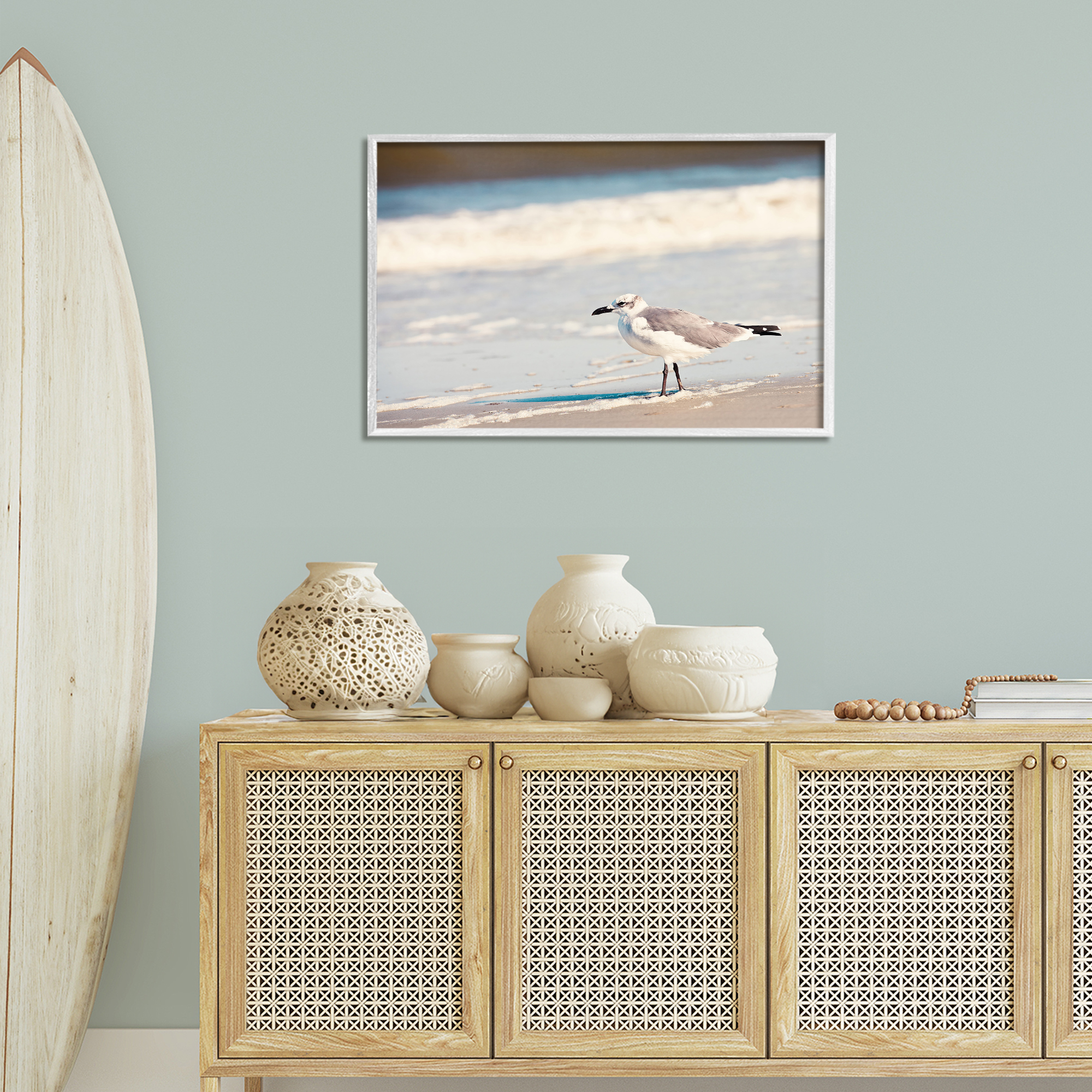 Stupell Industries Seagull Stepping on Shore Coastal Photography White Framed Art Print Wall Art, 30 x 20