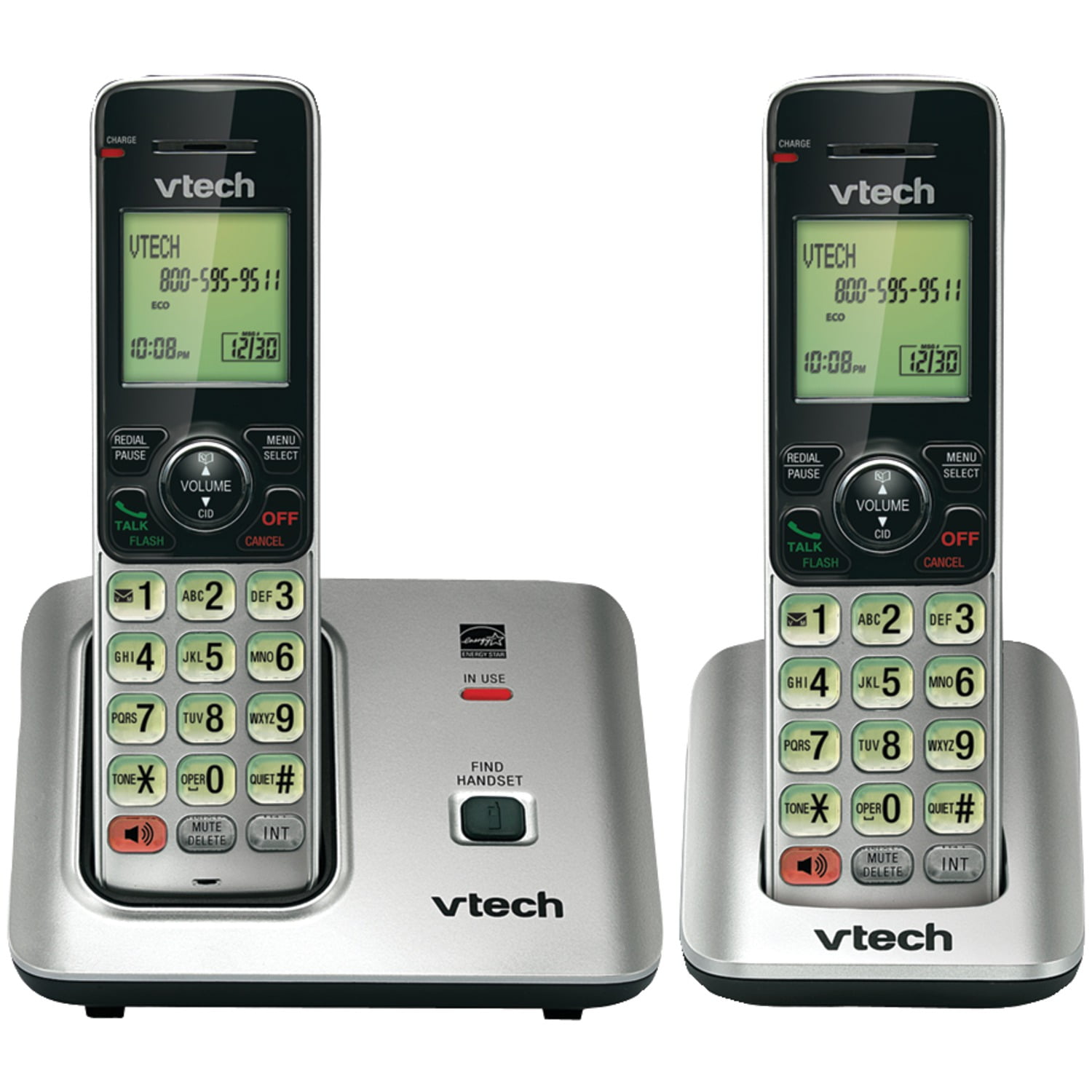 VTech DECT 6.0 2-Handset Expandable Cordless Phone System with Caller ID & Call Waiting, Gray & Silver, CS6619-2