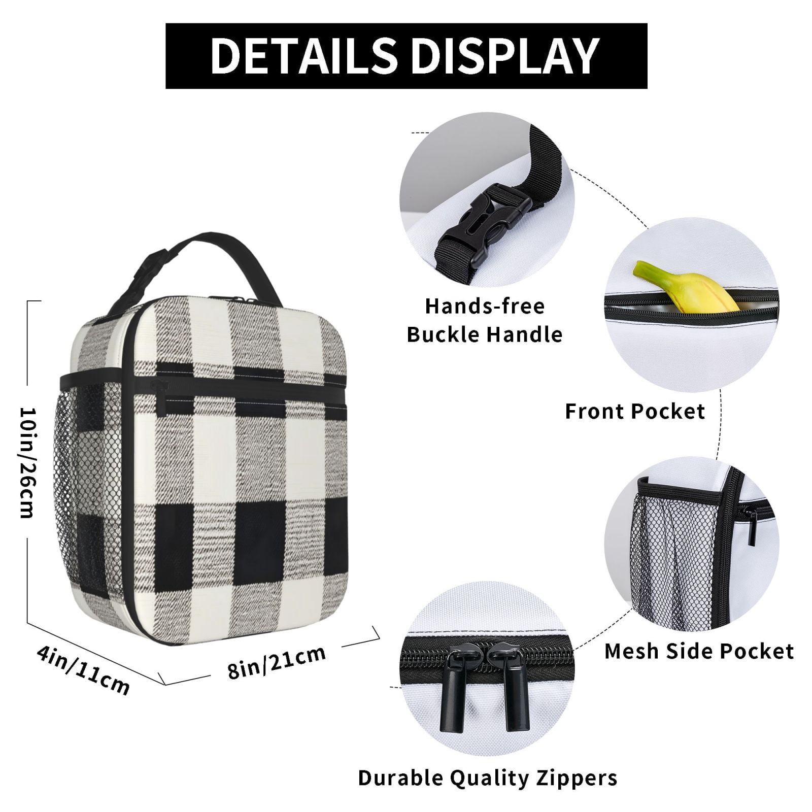 Lunch Bag For Women Men Insulated Portable Lunch Box Bento Box Office Picnic Travel Cooler Bag White Buffalo Plaid Check Tartan Scotland_1