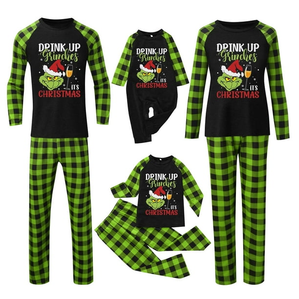 Conjuntos de pijamas navideños familiares a juego Grinch 2024, pijama de Grinch con parte superior y pantalones de pijama a cuadros, pijama de Grinch para niños y adultos para la familia, Hombres S
