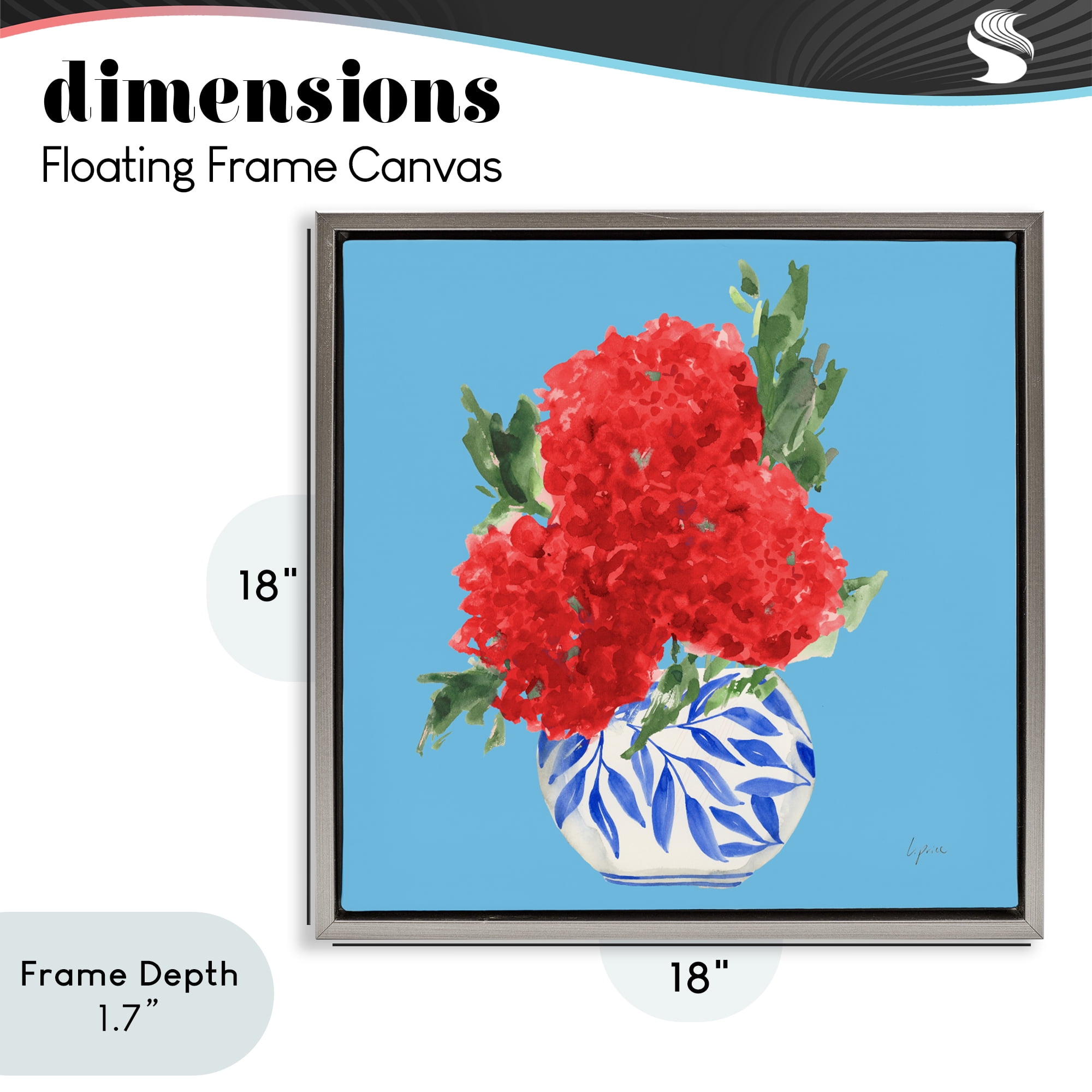 Stupell Industries Red Hydrangeas Blue Vase Gray Framed Floater Canvas Wall Art, design by Lucille Price