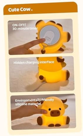 Cute Highland Cow Night Light, Squishy Highland Cow Novelty Animal Lamp, 3 Level Dimmable Nursery Nightlight with Timer, Food Grade Silicone Touch Night Light Fun Gifts for Kids Boys Girls Baby
