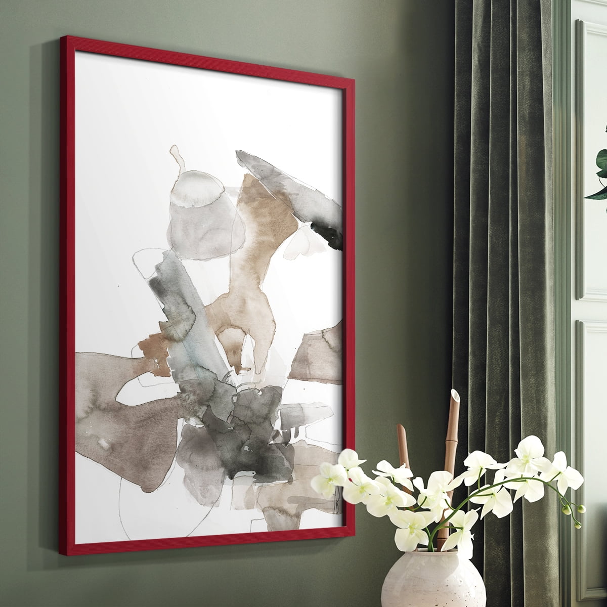 Untitled VIII V31 Framed Print in Red Solid Wood Framed Print No Nail Hanging