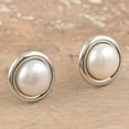 thumbnail image 2 of NOVICA Cultured pearl button earrings, 'Enduring Beauty', 2 of 6