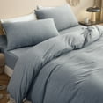 thumbnail image 4 of PURE ERA 3pc Duvet Cover Set-Jersey Knit Cotton 100% T-Shirt Cotton-Super Soft Stretchy Home Hotel Bedding Set-Full Size,Blueish Gray, 4 of 5