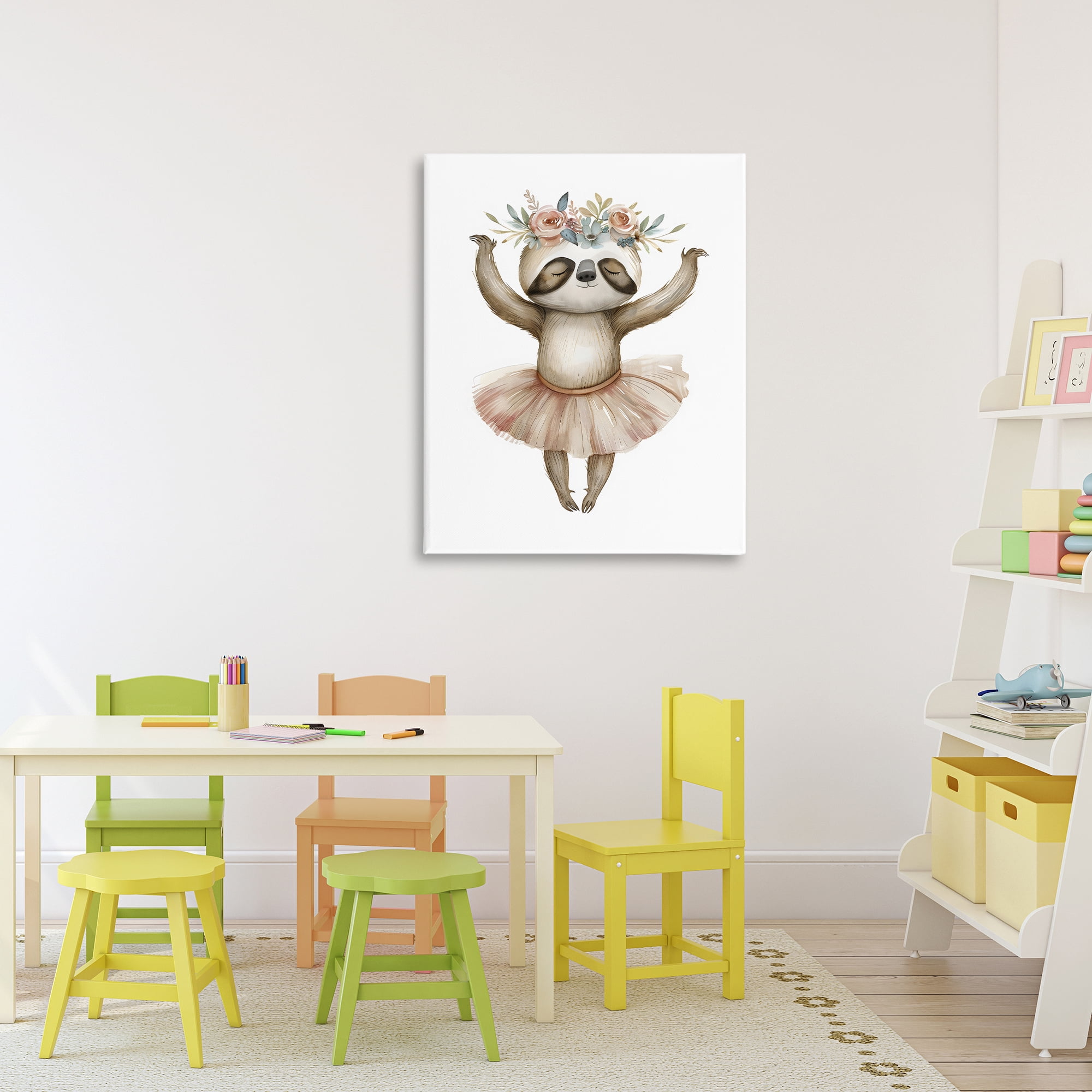 Stupell Industries Dreamy Sloth Ballet with Flowers Canvas Wall Art, design by LSR Design Studio