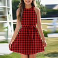 thumbnail image 2 of Girls 2025 Summer Dresses Sleeveless Plaid Dress with Belt Checkered Pattern Casual A-Line Sundress for Summer ,Sie:140, 2 of 6
