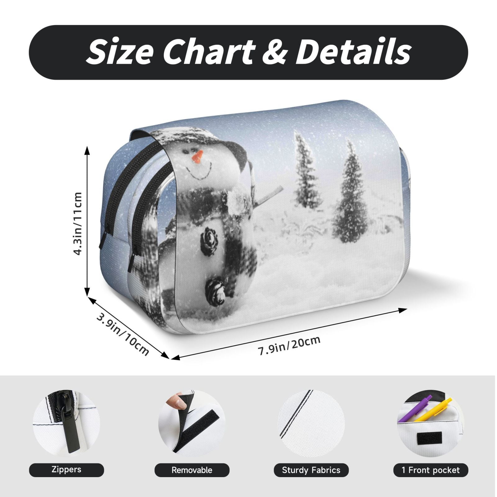 Rateoe Snowman And Christmas Tree Pattern Double Clamshell Pen Case, Storage Organizer with Two Zipper Compartments– Holds Up to 50 Pencils & Pens