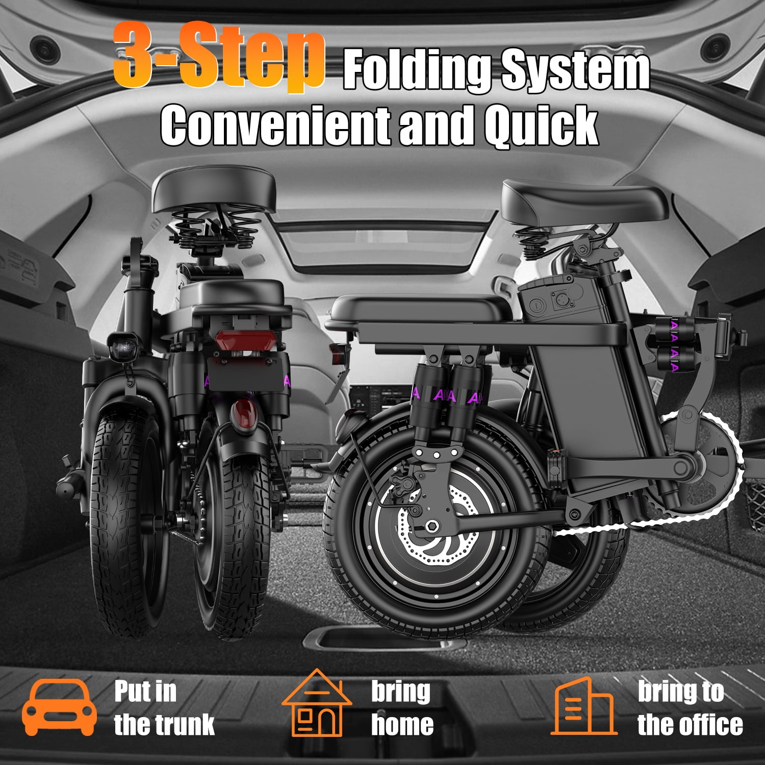 ASKGO14" Electric Folding Bike , 750W Peak Electric Bike for Adults , 25MPH, 30-45 Miles Range, E-Bike with Dual Brake & Multi Suspension, Portable Electric Mini Bike