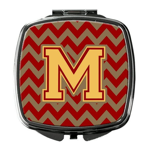 Letter M Chevron Garnet and Gold  Compact Mirror