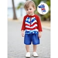 thumbnail image 6 of BemeyourBBs Toddler Baby Boy 4th of July Swimsuit with Sun Hat Newborn Infant Boy Bathing Suit Long Sleeve Rash Guard Swimwear Summer Beachwear Stars Print Zipper Top with Swimming Trunks Shorts Set, 6 of 9