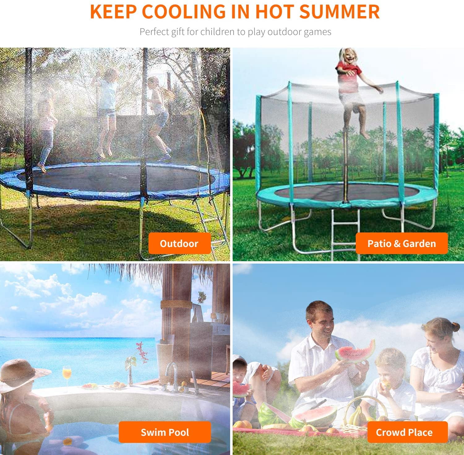 Trampoline Water Play DIY 50 Feet 20 Nozzles Misting Outdoor Cooling System Kits 