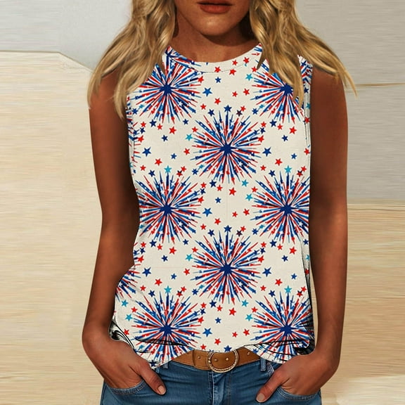 Aboser Fourth of July Womens Tank Tops Loose Sleeveless Summer Tops Patriotic American Flag Graphic Shirts Trendy USA Stars Stripes Print Tees Casual Crew Neck Tank Top
