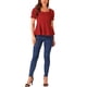 thumbnail image 2 of Top de peplum con volantes para mujer INSPIRE CHIC, escote corazón, mangas abullonadas, blusa elegante, talla XS, roja, 2 of 5