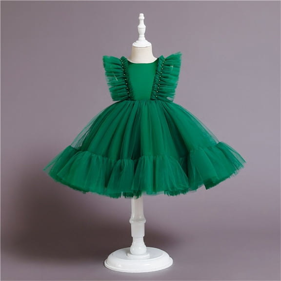 Little Girls Dresses Flower Girl Dresses Sleeveless Tulle Dress Toddler Party Dress Girls Dark Green Dress for Girls Long Dress Girls Birthday Dress 6-7 Years