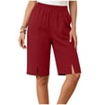 thumbnail image 6 of Hilenly Bermuda Shorts for Women Knee Length Split Cotton Shorts Casual Loose Summer Long Shorts with Pockets, 6 of 10