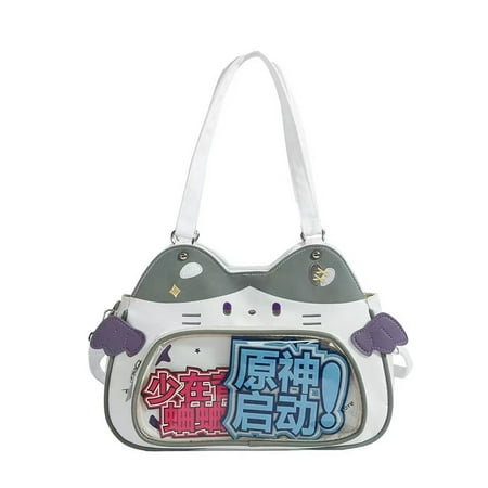 Baguery Kawaii Ita Bag Backpack - Nylon, Cute Cat Insert, Clear Front Pocket, Shoulder/Crossbody, for Otaku Goods/Anime Comic Con