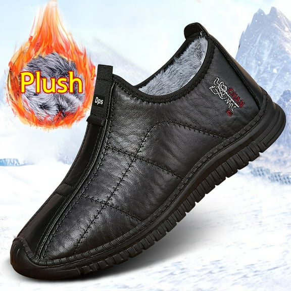 Men's Winter Warm Ankle Boots with Plush - Slip-On  Snow Shoes for Hiking, Ice Traction & Outdoor Trekking - All-Terrain Round Toe Ankle Boots for Cold Weather (Casual & Heavy-Duty Use)