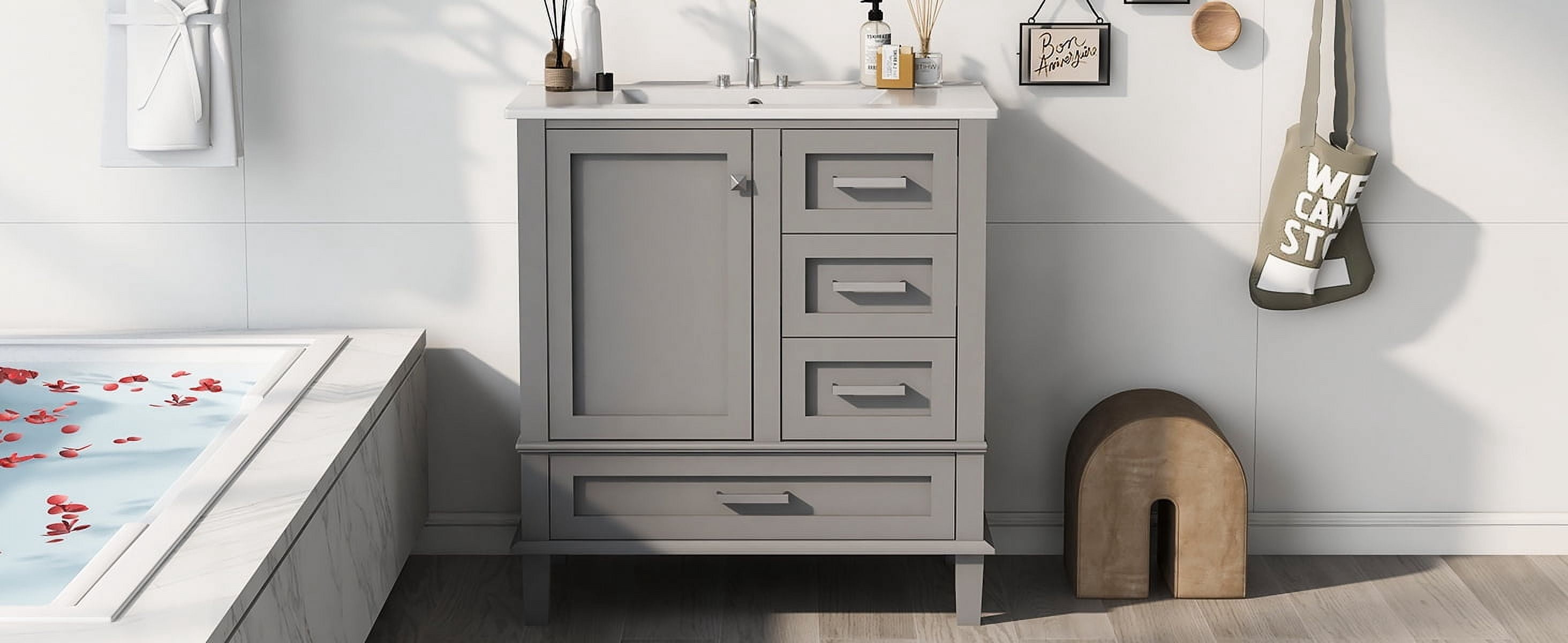 Harper & Bright Designs 30" Bathroom Vanity, Bathroom Cabinet with Sink Combo Set, Bathroom Storage Cabinet with Soft Closing Door and 3 Drawers, Grey