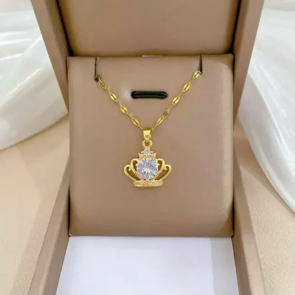 K-KED Fashion Delicate Jewelry Gold Queen's Crown Cubic Zircon Pendant Necklace