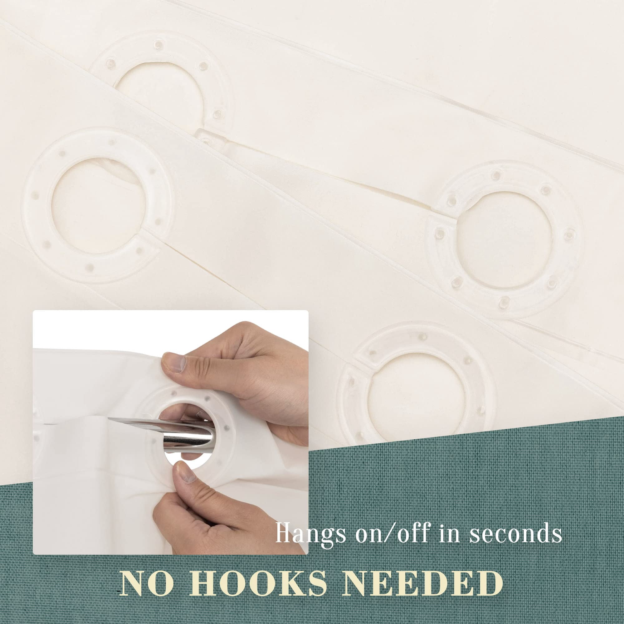 No Hook Peva Shower Curtain Or Liner - 8g Heavy Duty Beige Bathroom Hooks Required  Waterproof Plastic & Pvc Free Standard Size 71 X 74