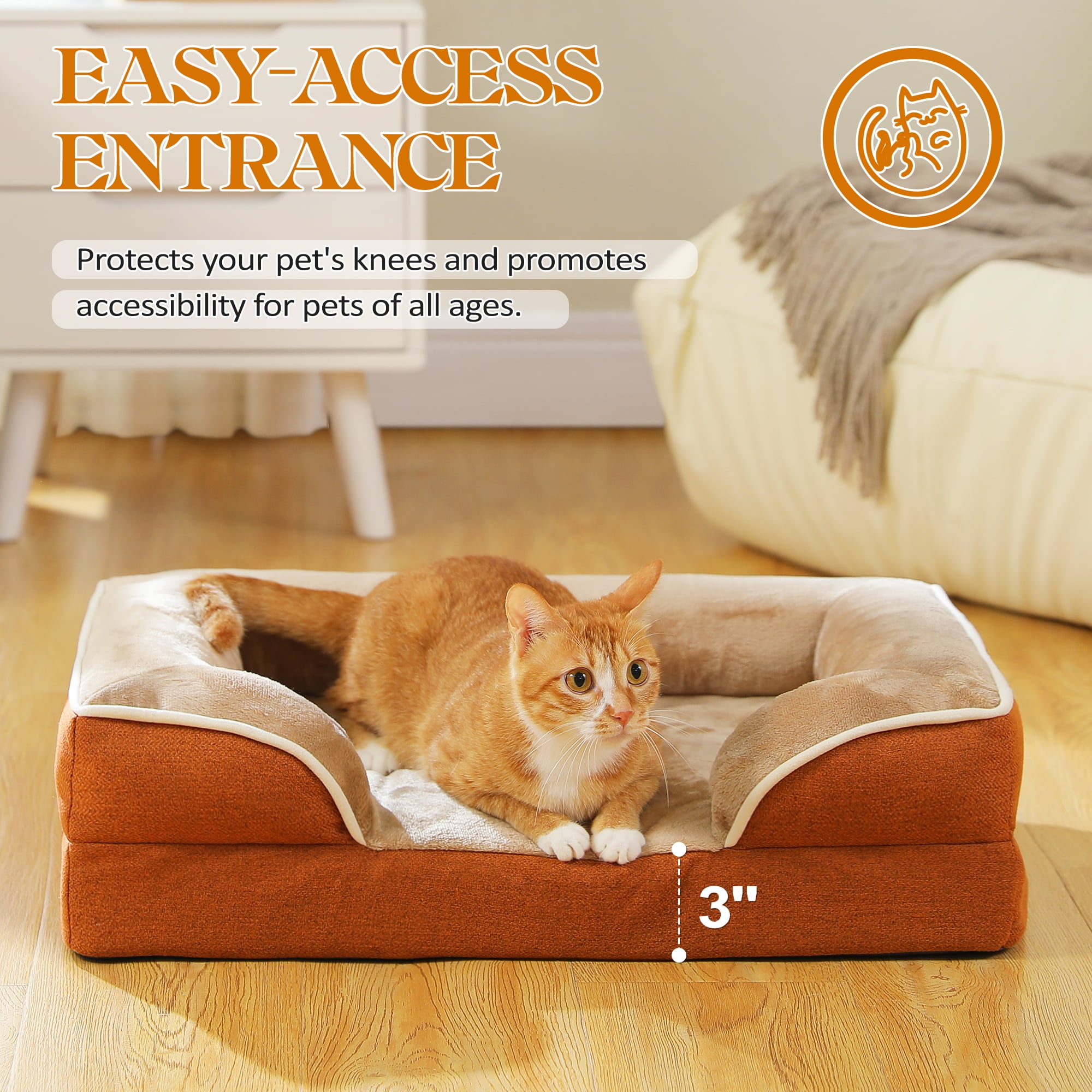 PAWZ Road Orthopedic Dog Bed Removable Washable Cover Non-Slip Bottom Dog Sofa Bed, S-XL, Khaki