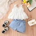 thumbnail image 2 of Toddler Girls 2 Piece Outfits Lace Strap Ruffle Top with Denim Shorts Fashion Summer 2024 2PCS Sets, 2 of 6