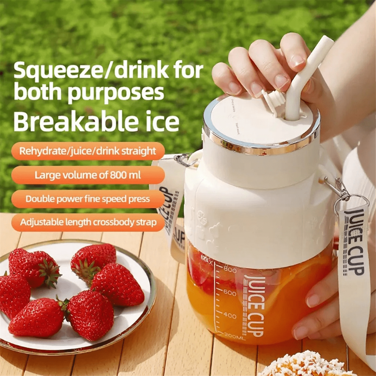 Wireless Portable Juicing Bucket Electric 800ml Cup Fresh Fruit Juicer with LargeCapacity and 10 StainlessSteel Blades,A