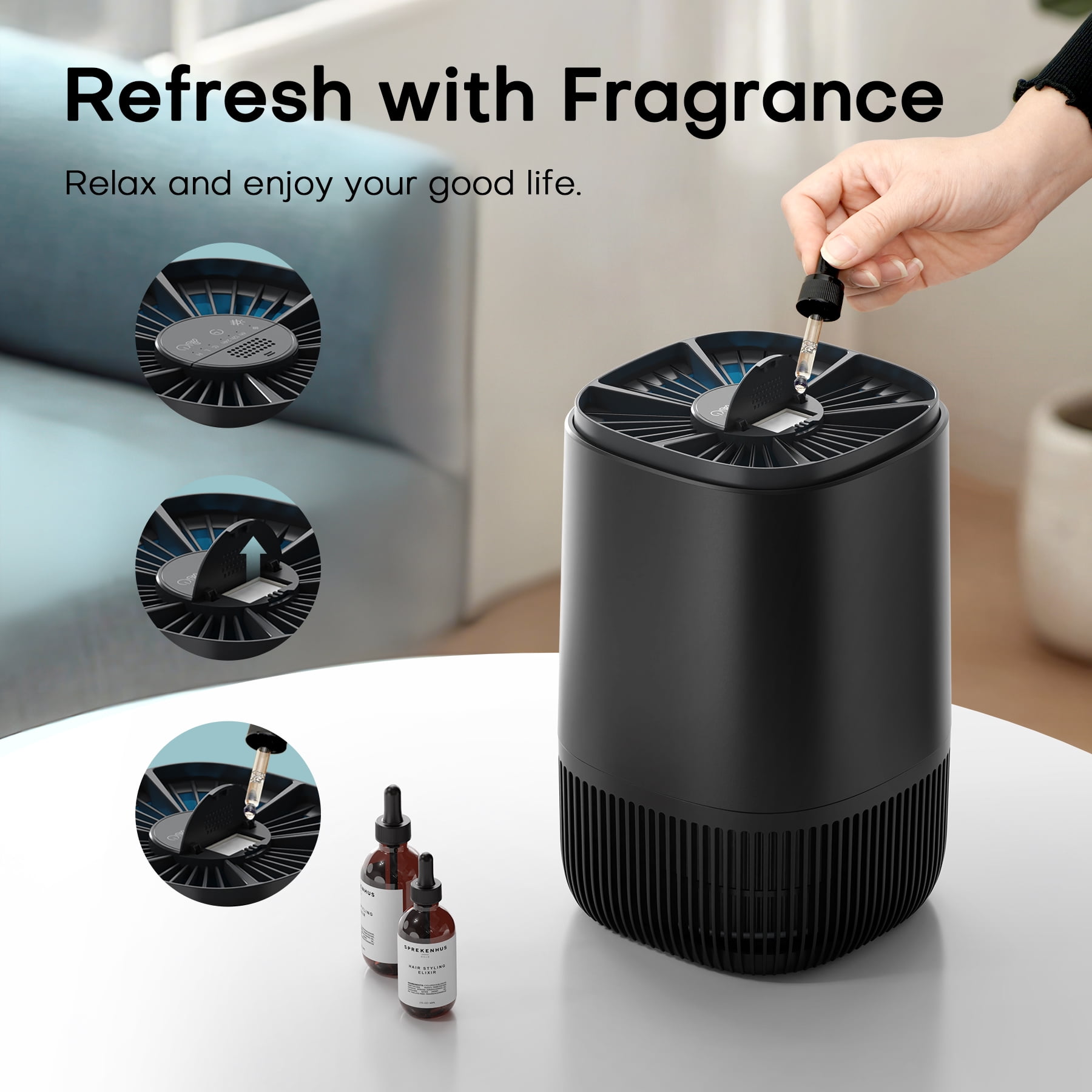 Breezome Air Purifier for Home, HEPA Filter Air Cleaner with Sleep Mode & Aromatherapy, Perfect for Pet Dander, Dust, Odor, Bedroom, Office, Black
