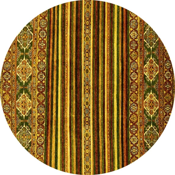 Ahgly Company Indoor Round Abstract Yellow Modern Area Rugs, 7' Round