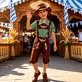 thumbnail image 2 of PLHWHYQ 3 Pcs Boys Oktoberfest Bavarian Set, Short Sleeve Shirt, Suspender Lederhosen Pants & Hat, Kids German Festival Outfit for Themed Party Green-1 1-3 Years, 2 of 7