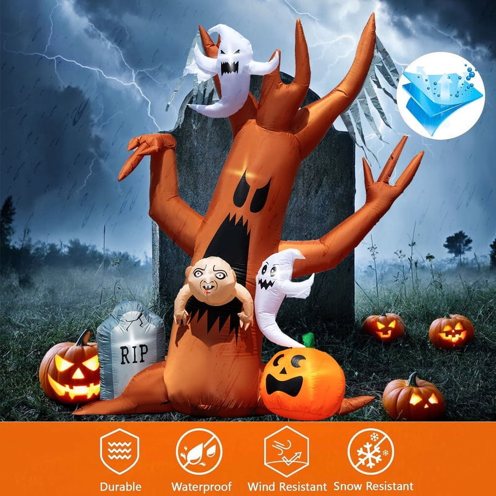 GOOSH 8 FT Halloween Inflatable Dead Tree With Owls & Ghosts - Outdoor Yard Decoration, Built-in LED Lights, Blow-Up Haunted House Decor