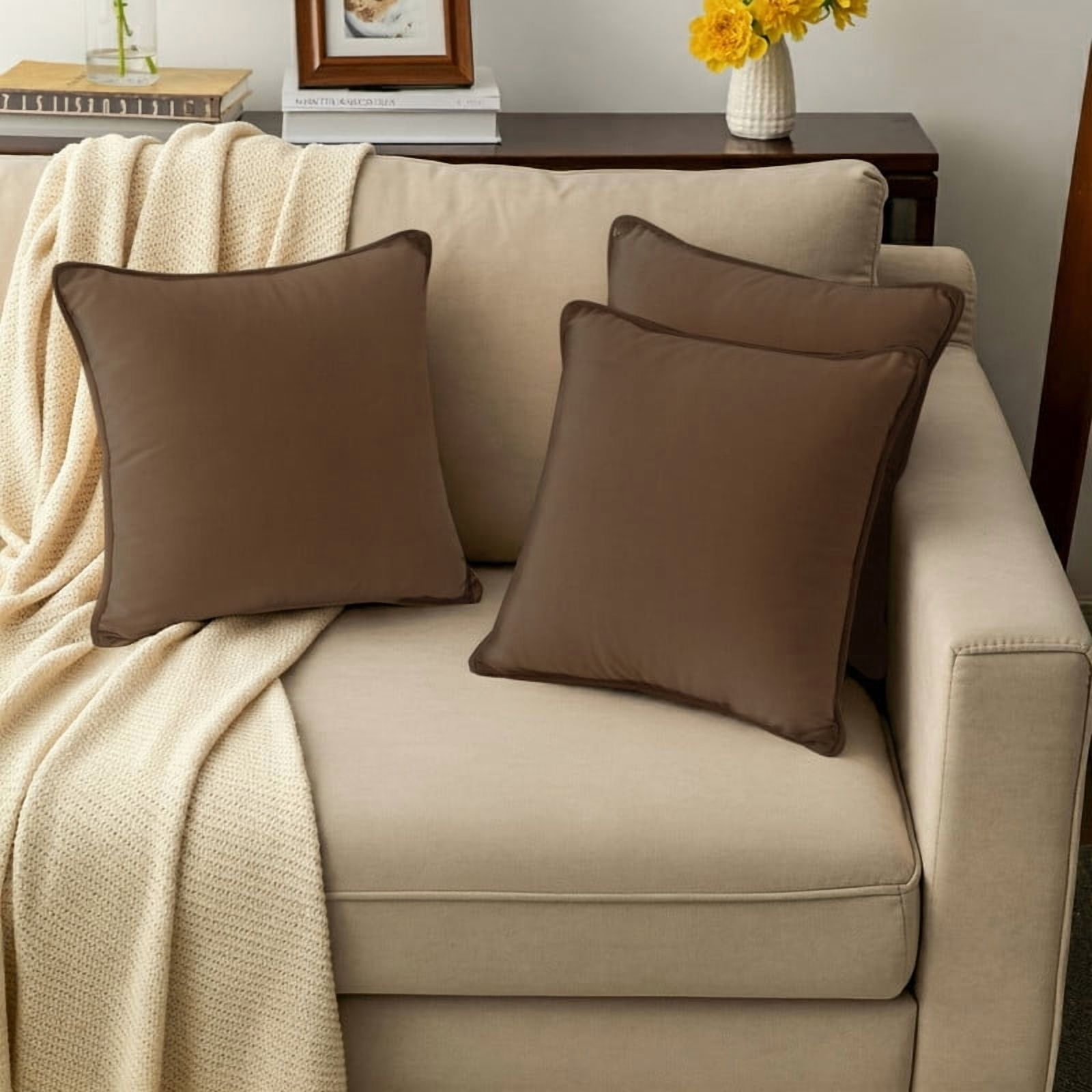 A1HC Set of 2 Luxurious Soft Velvet Throw Pillow Covers Only, 22"x22", Cocoa, Decorative Cushion Covers with Hidden YKK Zipper for Sofa or Bed