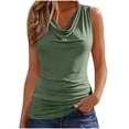 thumbnail image 1 of FAVIPT Camisoles à Col Bénitier pour Femmes Tendance Sortie Chandails Sans Manches Coupe Ajustée Froncés Tunique de Bureau Décontractée Vert Armée,P, 1 of 8
