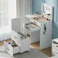 thumbnail image 3 of SELOOYE 3-in-1 Vanity with Flip Mirror & Lights, Fluted Compact Vanity Table with 3 Drawers, Storage Compartment and Rolling Stool, Modern Small Makeup Vanity for Bedroom, Powder Room, Solid White, 3 of 8