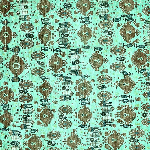 Ahgly Company Indoor Square Abstract Turquoise Blue Modern Area Rugs, 8' Square