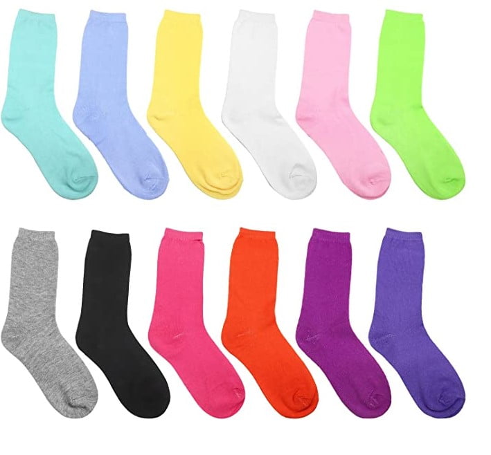 12 Pairs Women's Cotton Crew Socks Assorted Colors Size 911 Fit Shoe