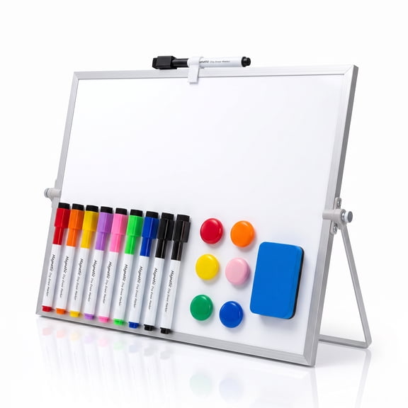 12x16 Inch Desktop Whiteboard, Double‑Sided Desktop Magnetic Whiteboard, Tabletop White Board with Whiteboard Stand, Dry‑Erase Markers, Magnets & Eraser for Home Office Desk Planning Notes
