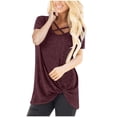 thumbnail image 1 of Pompotops T-shirt à Manches Courtes Col en V Uni pour Femmes Blouse Ample, 1 of 5