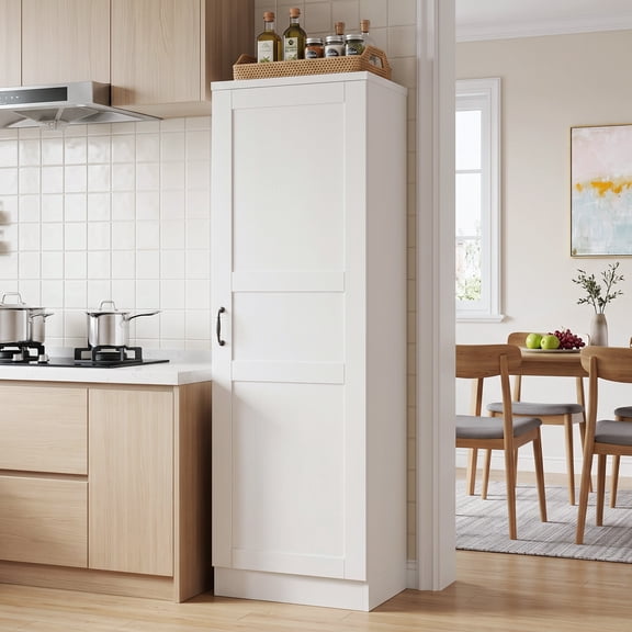 Aheaplus Farmhouse Pantry Storage Cabinet - Freestanding Narrow Cabinet with Adjustable Shelves for Kitchen, Bathroom & Utility Room,White