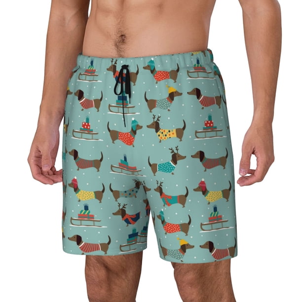 Balery Dachshund Dog Puppy Bañador para hombre, shorts de playa de secado rápido con entrepierna y forro de compresión-Medium