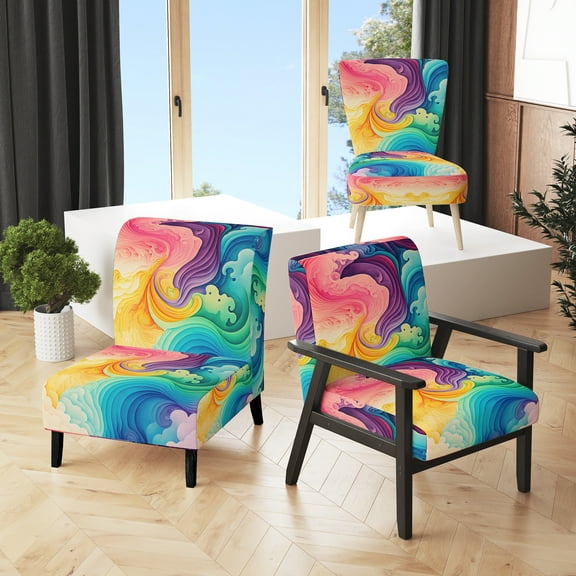 Designart "Swirling Multicolor Clouds IV" Pink Modern Upholstered Accent Chair - Modern Arm Chair For Bedroom