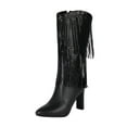 thumbnail image 2 of Bnwani Women Boots Footwear Winter Fashion Pointed Zipper High-Heel High Mid-Calf Knee-High Casual Solid Tassel Boot Black Size 5, 2 of 9