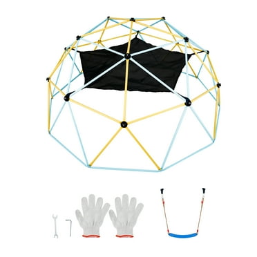 KFFKFF Geometric Climbing Structure, Ages 3-10, 10FT Dome with Swing & Hammock, Jungle Playset Holds 750LBS, Simple Setup, Includes Grips, Ideal for Outdoor Fun