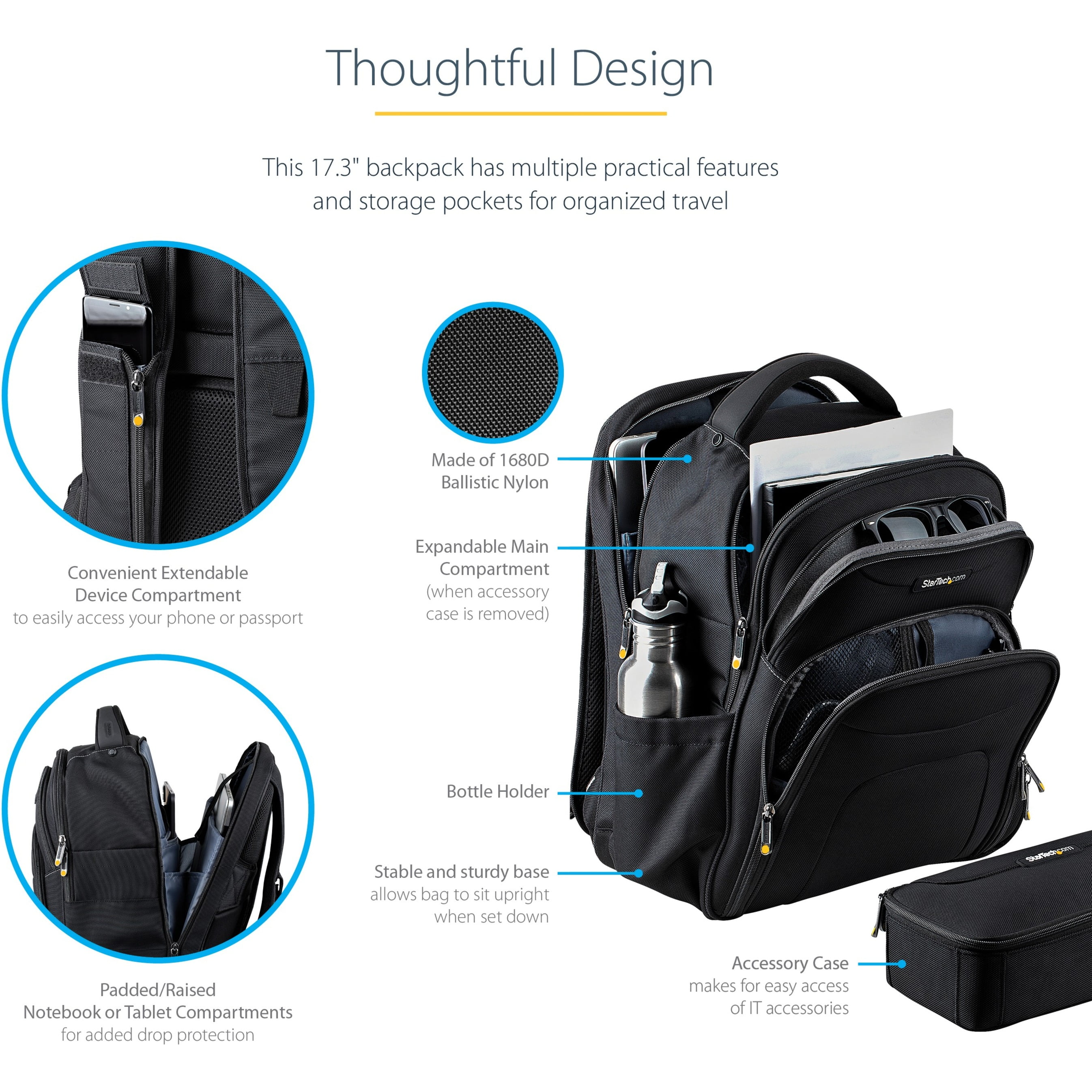 17.3" Laptop Backpack w/ Removable Accessory Case, Professional IT Tech Backpack for Work/Travel/Commute, Nylon Computer Bag
