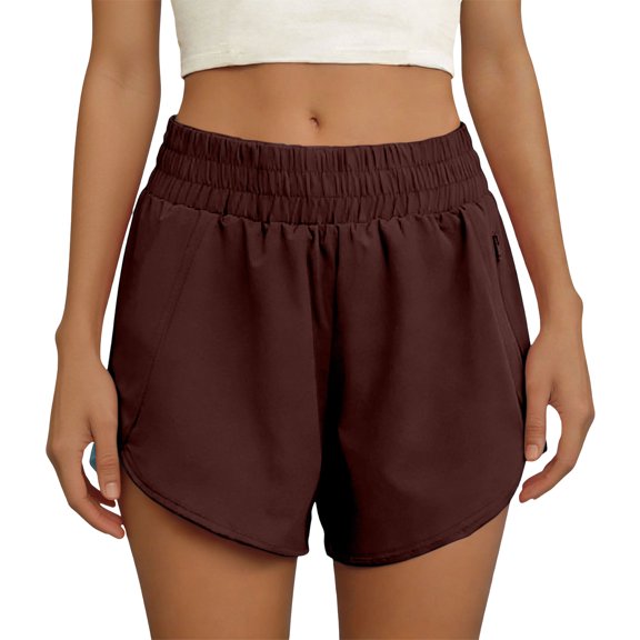 JUUNthy Womens Active Shorts, Zipper Pockets Elastic Waist Qucik Dry Running Athletic Workout Shorts Claret 2XL