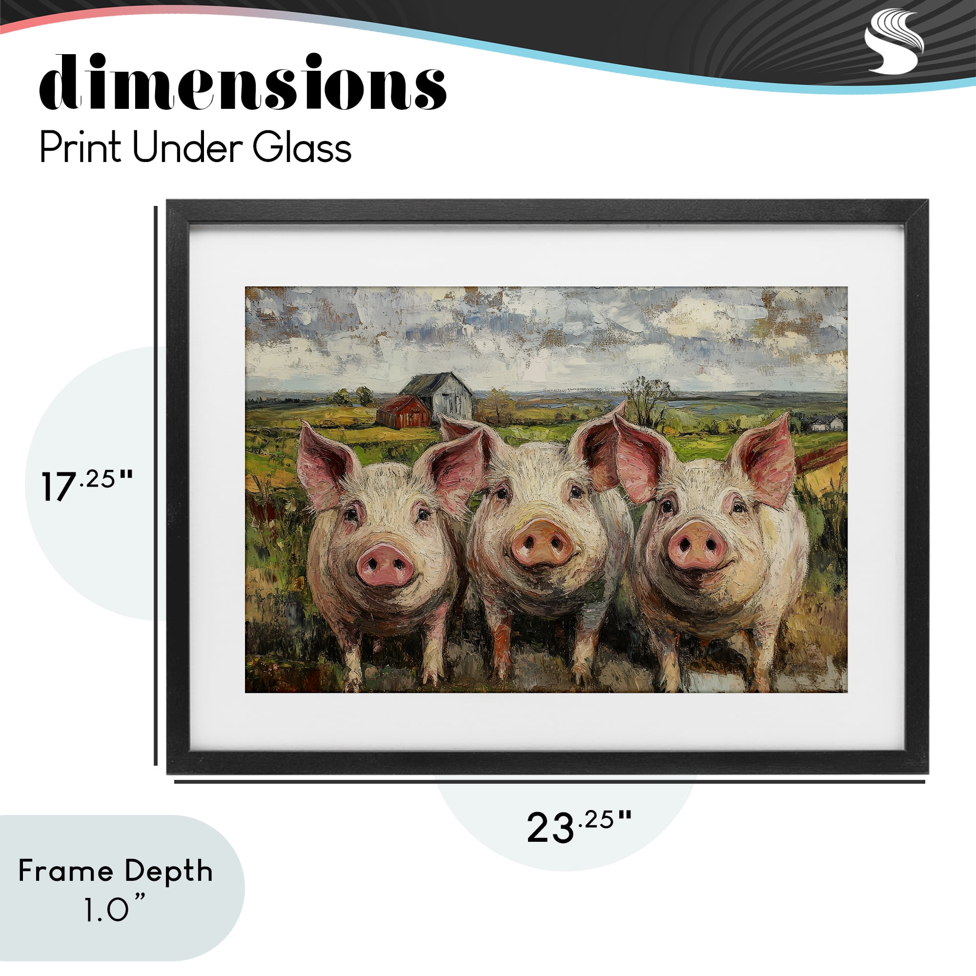 Stupell Industries Classic Barnyard Pigs in Countryside Black Framed Print Under Glass, design by Petal Prints Design